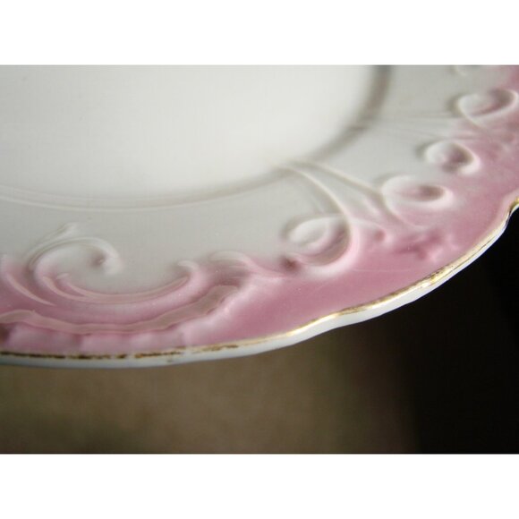 Plate 8" Pink Floral Trim Embossed Gold Edging Trim 1960s Replacement Ironstone? - Picture 6 of 10